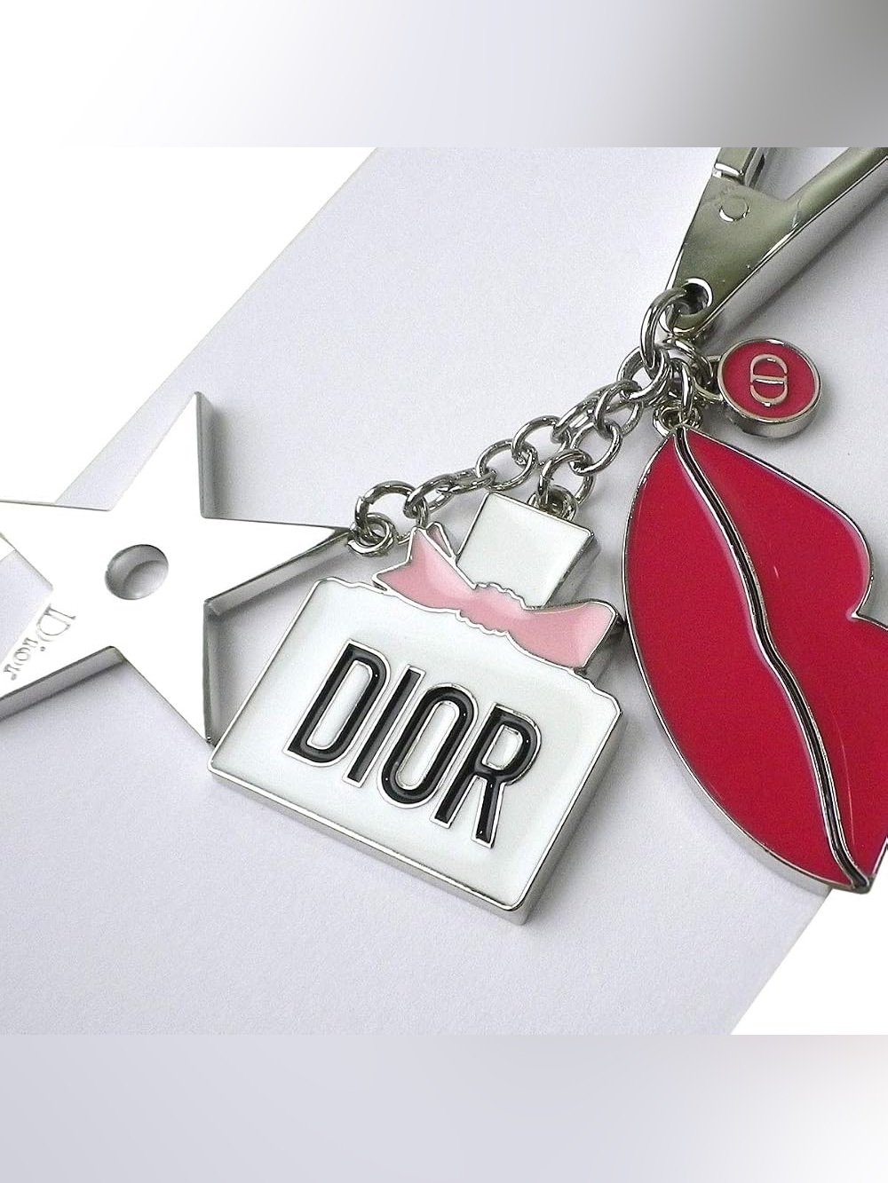 Dior Iconic Charms Keychain Lips Perfume Star Silver